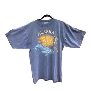 Vintage Alaska Humpback WHALE ENDANGERED TSHIRT Large Stonewashed Blue USA